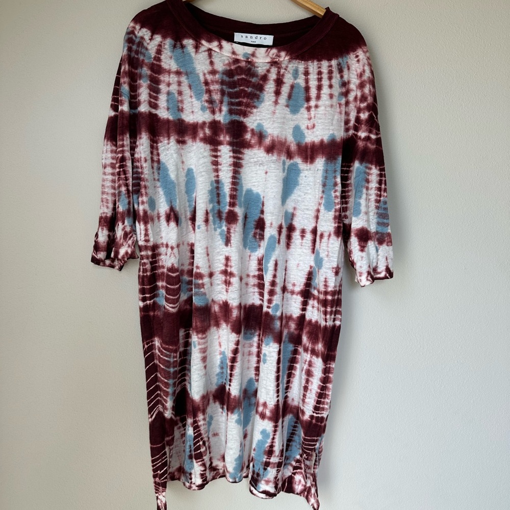 Sandro linen tie dye burgundy blue white tshirt 2 (Sandro size), m